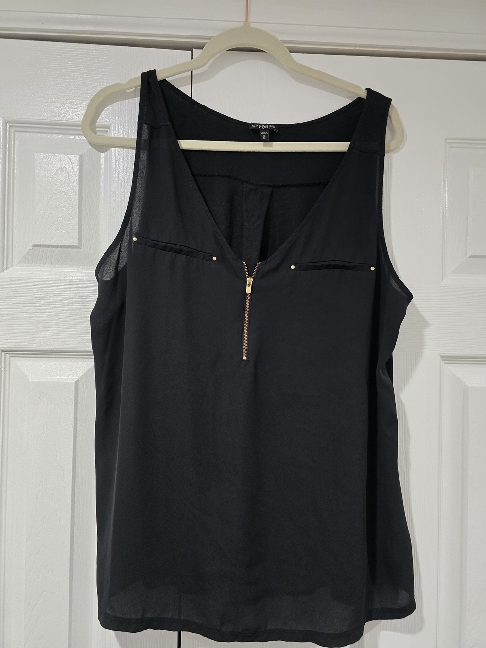 Express Black Sleeveless V-Neck Camisole with Gold Zip